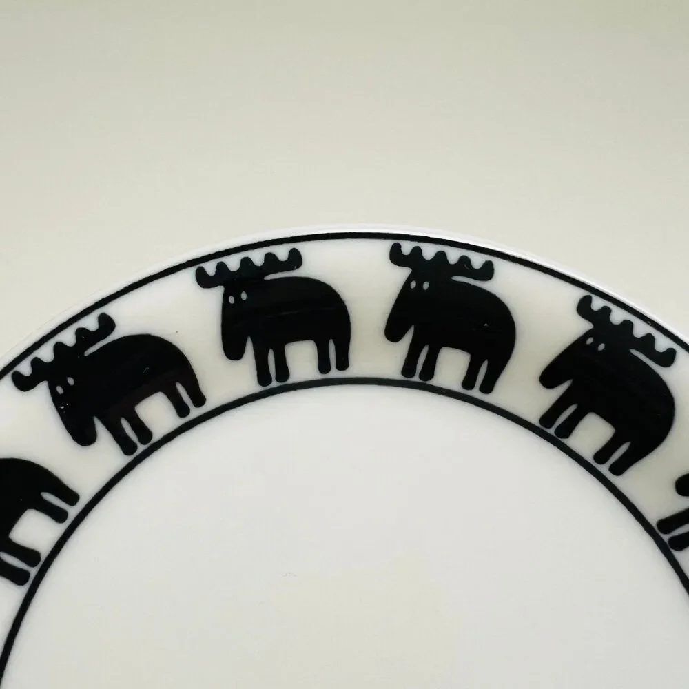 MOZ Sweden Black White Ceramic Moose Rim Appetizer Plates, Set of 2